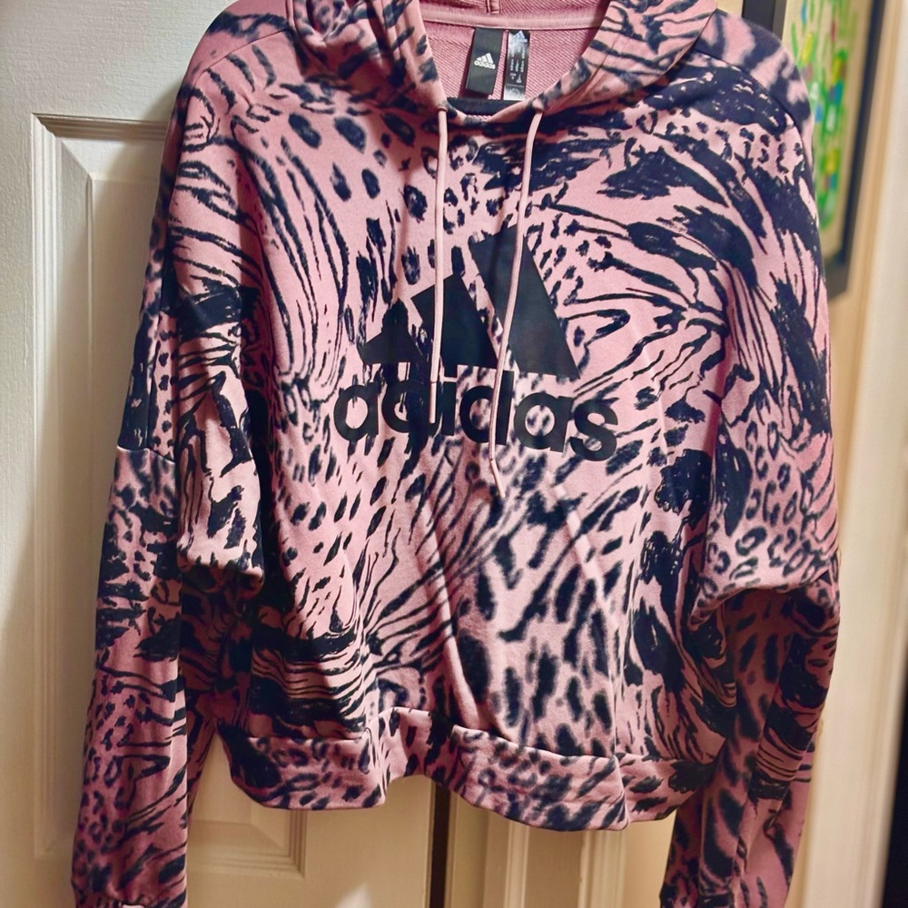 Adidas Mauve and Black animal print Hoodie